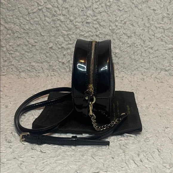 Kate Spade Fancy Footwork Vinyl Record Patent Leather Crossbody Shoulder Bag Blk